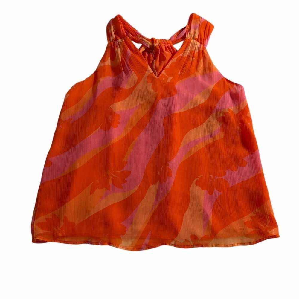 Ramy Brook Orange Pink Floral Halter Top | Viscose | Size XS